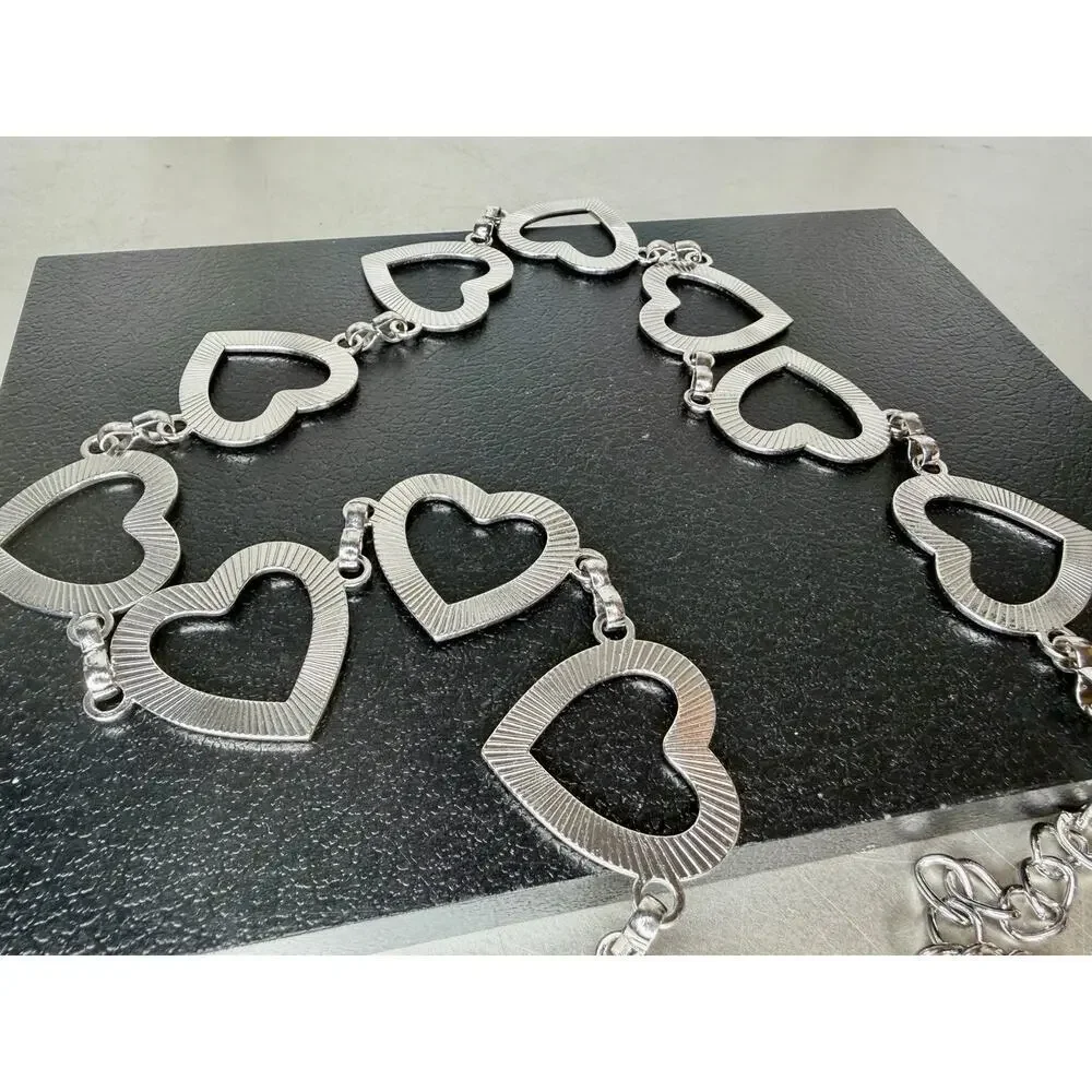 Silver Tone Hearts Chain Link Belt Heart Kawaii OS 45in Length